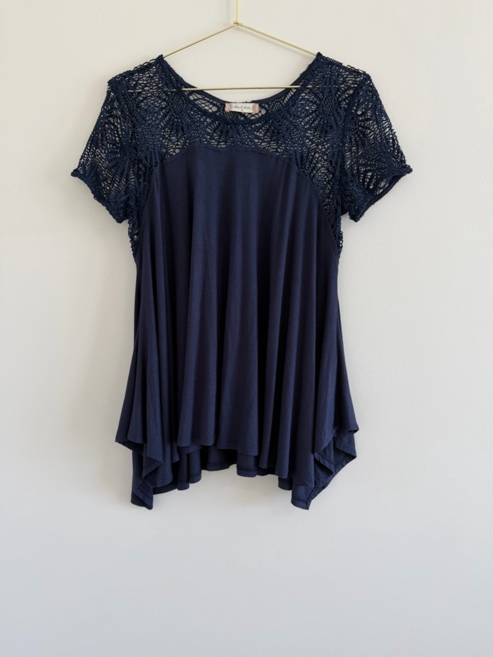 Altar'd State Navy Crochet Yoke Swing Tee